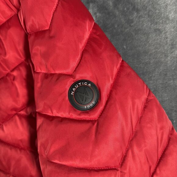 NAUTICA Sz 2XL Womens Coat Red Stretch Side Jacket Quilted Puffer Faux Fur  XXL - Picture 5 of 12